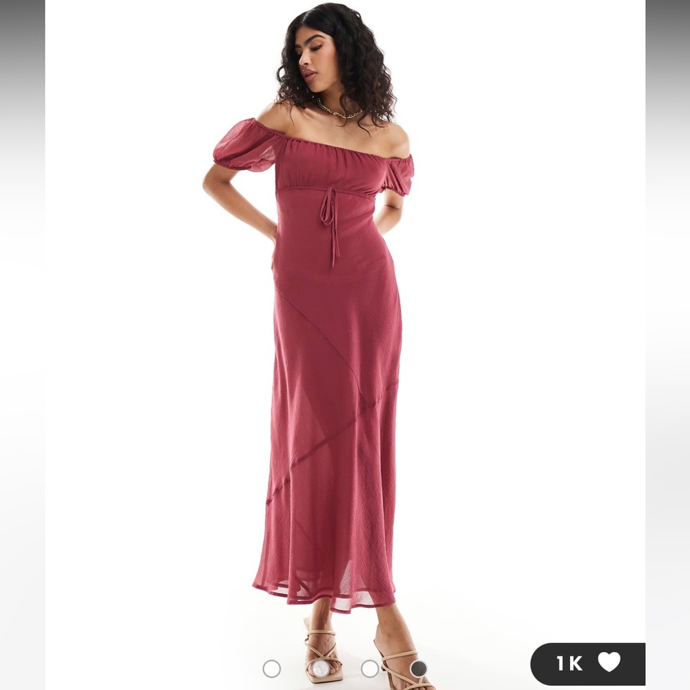 Off-Shoulder Mauve Pink Maxi Dress